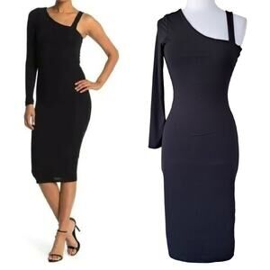 Good American Day & Night One Shoulder Midi Dress in Black Bodycon 3 / Large
